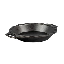 Lodge Cast Iron Crimped Pie Pan Seasoned Dual Handles 9 inch
