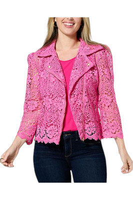 Curations x Amy Morrison Women's Lace Moto Jacket Hot Pink