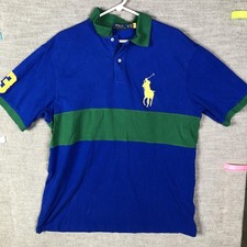 Polo Ralph Lauren Polo Shirt Mens XLT Blue Green Big Pony 3 Rugby Stripe