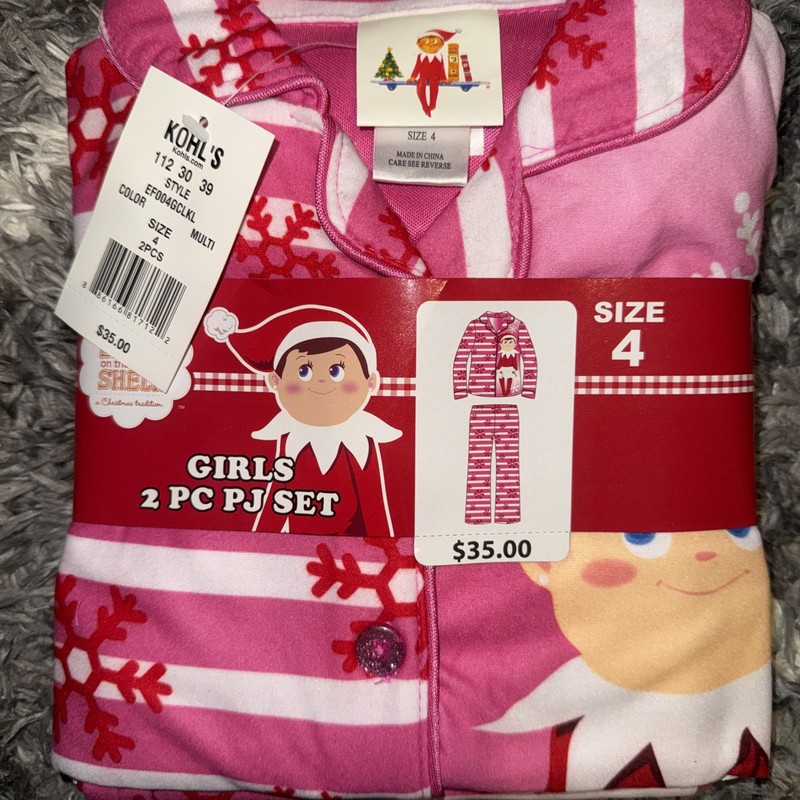 ELF ON THE SHELF girl's sz 4 NWT 2-piece white/pink/red polyester LS pajamas $35