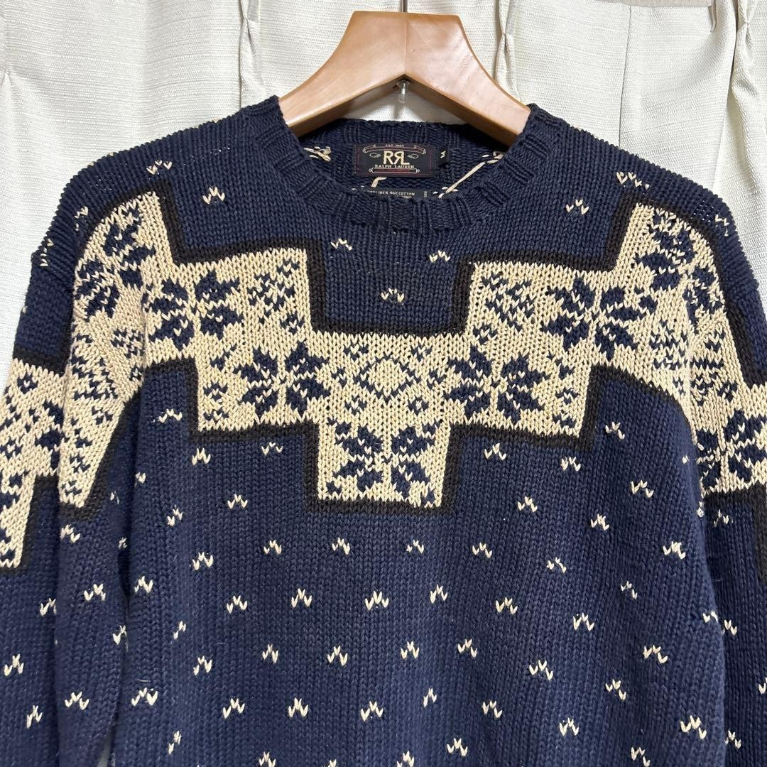 RRL Double RL Three Star Cotton Linen Knit Sweater Men's M Indigo Rare Used image 4