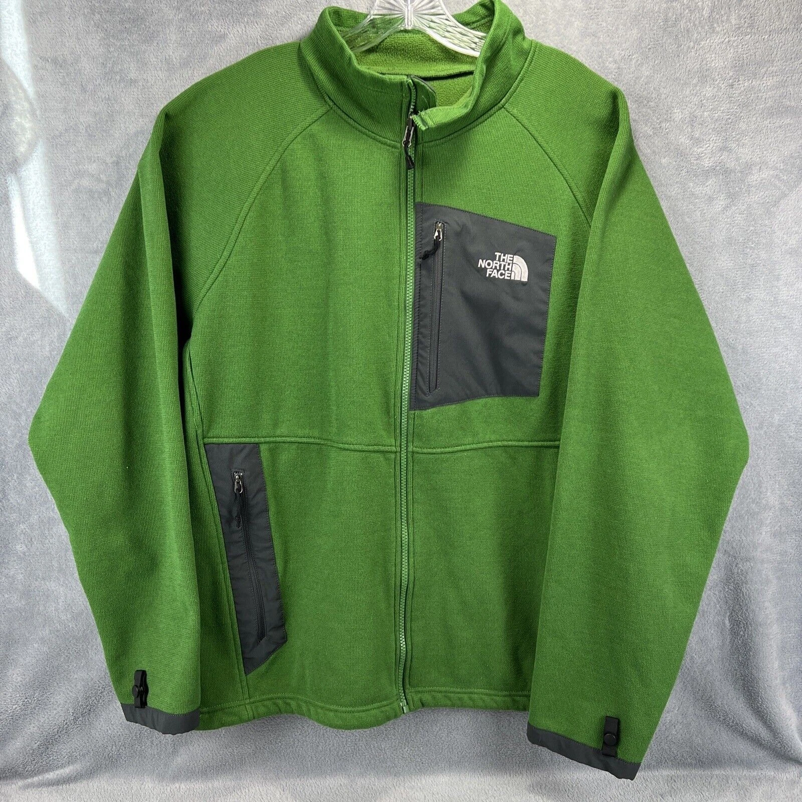North Face Jacket Adult Extra Large Green Gray Full Zip Logo Pocket Fleece Lined
