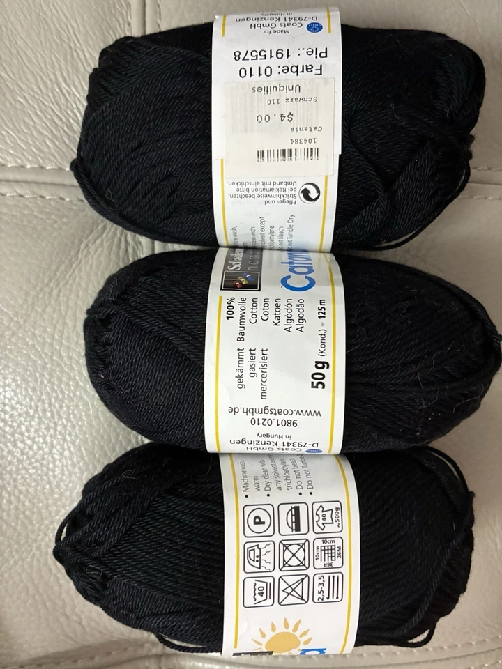 Catania Yarn Lot of 4 Skeins-Black #110 50g each - 100% Cotton - Image 2 of 2