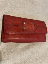 Fossil Red Leather Fold-Over Wallet with Logo...
