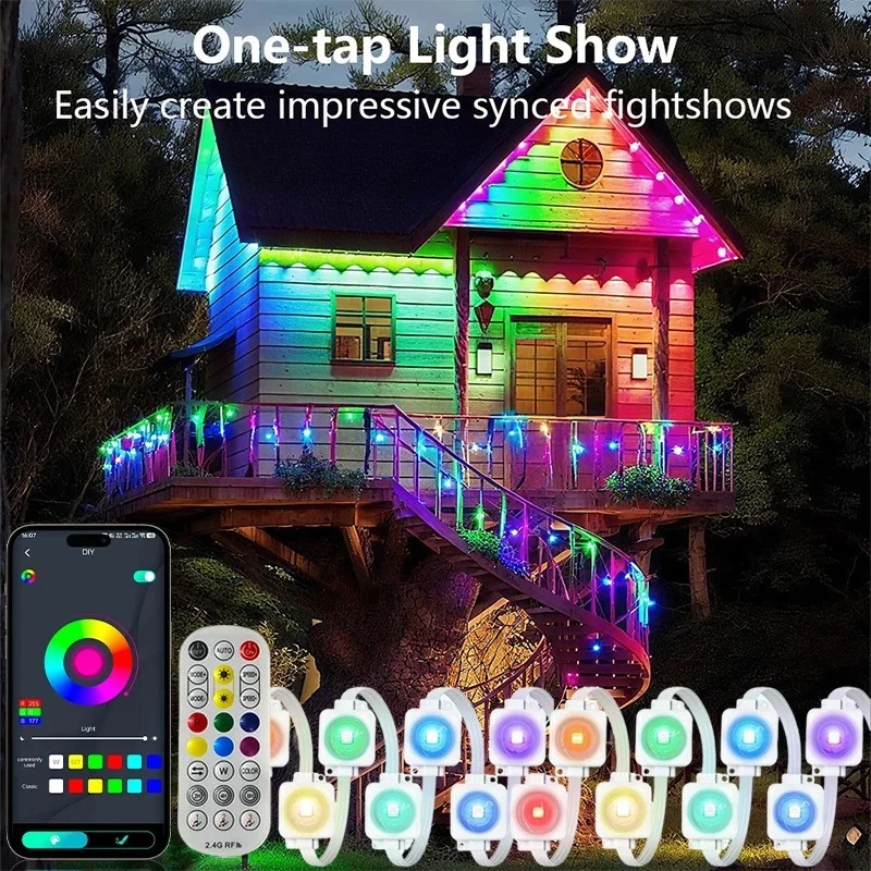 500FT Smart RGB Eave Lights App Remote IP67 Permanent Outdoor LED String Lights
Opens in a new windo