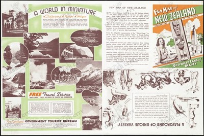 Fun Map New Zealand c1945 Travel Poster Unspoiled Beauty Vintage Art Print