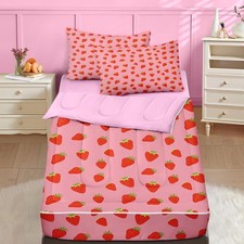 Nesker Zipper Bedding Full Sweet Pink Fruit Zip Up Bedding Set for Girls and Kid