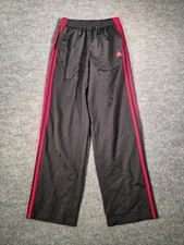 Adidas Track Pants Boys Sz XL Black Red Stripes Shiny Athletic 100 Polyester