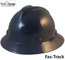 MSA V-Gard Full Brim Hard Hats with Fas-Trac Suspensions - Navy Blue
