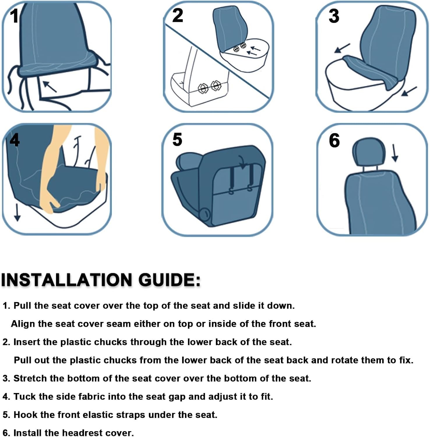 Front Car Seat Covers 2 Pcs Ford F150 F250 F350 F450 Super Crew/Crew Cab Pickup