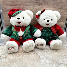Snowflake Teddy 2001 Christmas Bears Set Boy  Girl Plush Holiday Stuffed Vintag