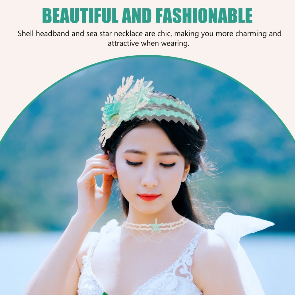 1 Set Sea Star Shell Headband Sea Star Necklace Set Fashionable Mermaid ...
