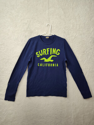 Hollister Boys Shirt Large Blue 100% Cotton Long Sleeve Casual Fit