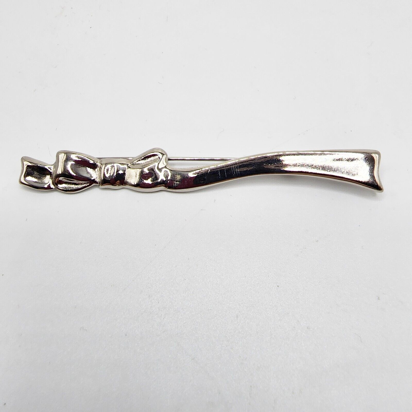 Vintage Elegant Silver Tone Long Bow Bar Brooch H… - image 1