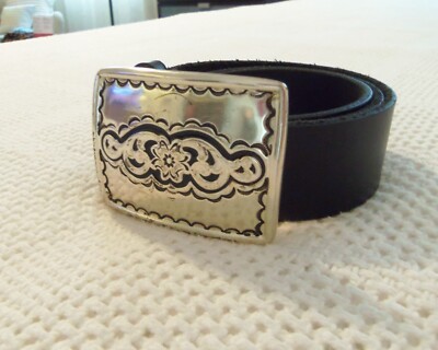 New SILPADA Black Leather BELT Silver Square Buckle  display picture 3