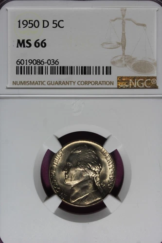 1950 D- NGC 5C MS66 JEFFERSON NICKEL #B48127
