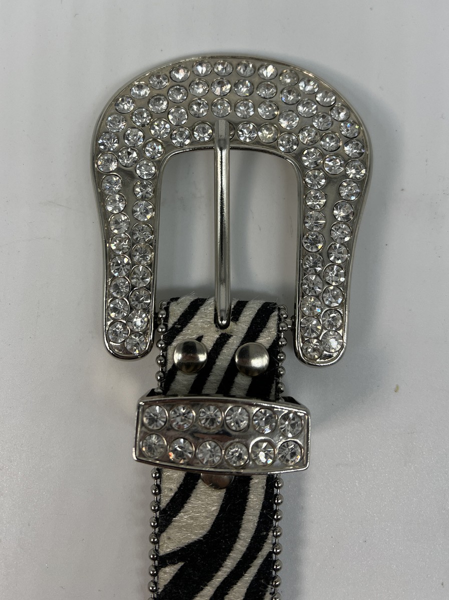 Western Belt w/Rhinestones Crosses Studs Leather Zebra  display picture 2