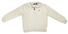 Chaps Mens Ivory XL Cable Knit Pullover Sweater 1/4 Zip Mock Neck Classic Cotton