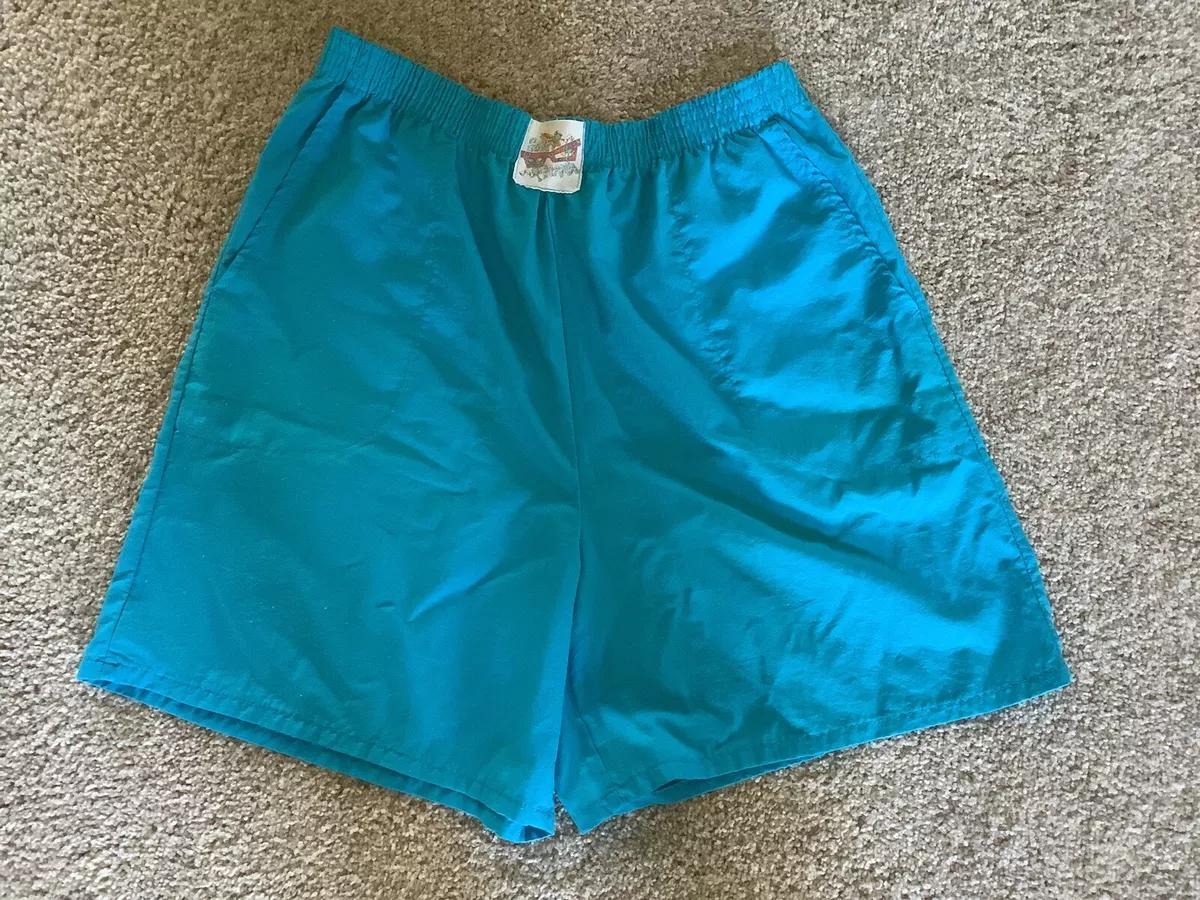 VTG Surf Mania Retro 80s High Rise Nylon Beach Swim Trunk Shorts Blue Sz. M  27”