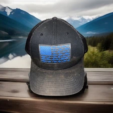 Men's Columbia PFG Fish Flag Mesh Snapback -hat Cap, Bluebell/Collegiate Black