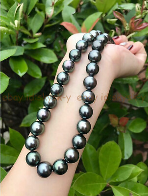 10-11mm Real Natural Tahitian Round Black Pearl Necklace 14-48 Inch