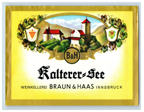 1960's-80's Braun & Hass Kalterer See German Wine Label S70E