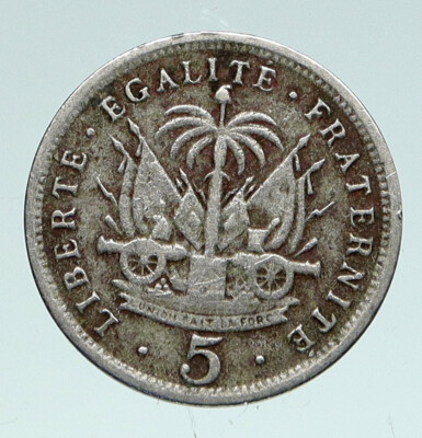 eriha☺︎ 1905 HAITI Woman Palm French Motto Antique Silver Hatian 5