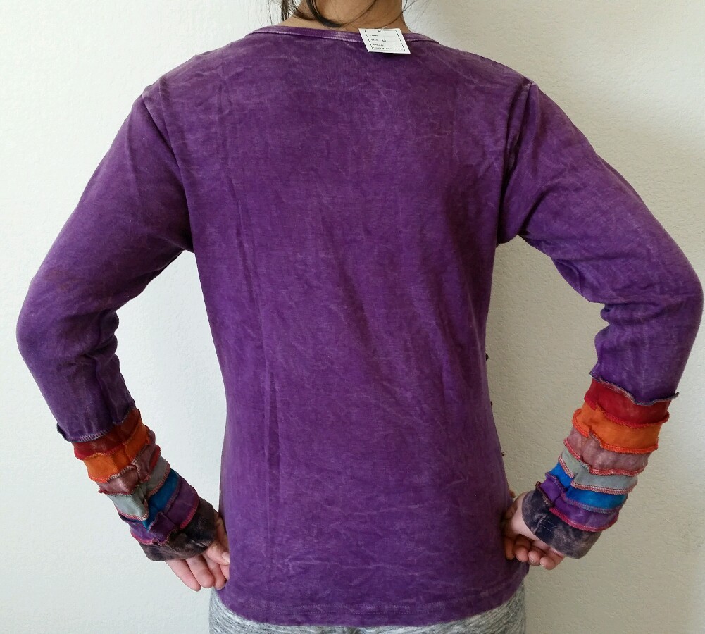 Top Patchwork Floral Multicolore Fait Main Au Népal - 100% Coton - Manches Longues - Taille S - Style Bohème