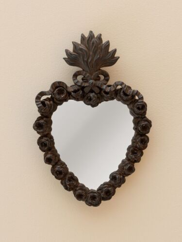 Ex-voto Antique Patina Heart & Flame Mirror. - Picture 1 of 3