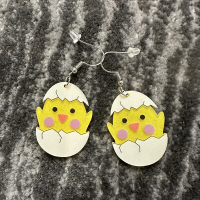 Easter Chick Earrings Acrylic Hatching Egg Wire Hook Spring Cute Dangle Drop New