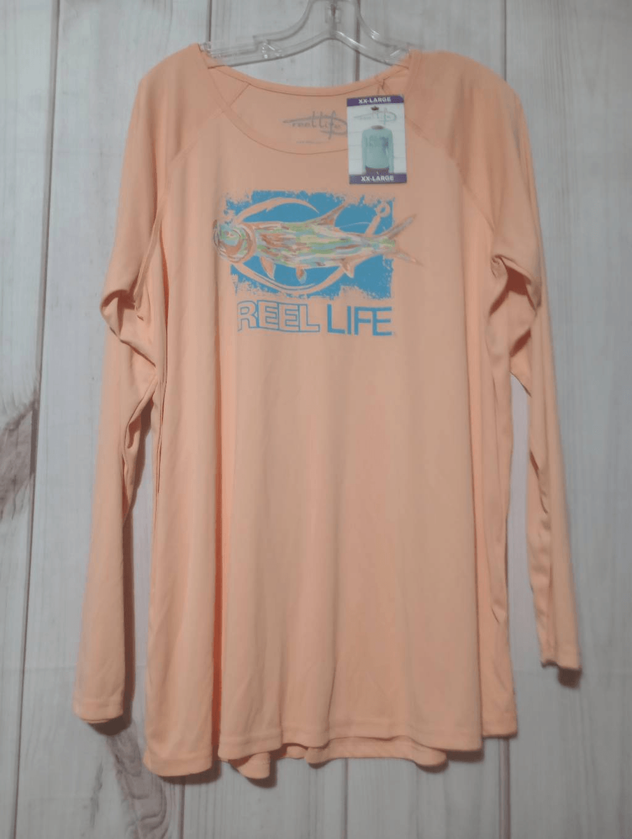 Reel Life Shirt Men's XXL Peach Long Sleeve Crew Neck Sun ray defender  breathabl