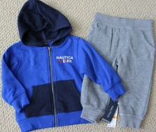 Nautica Hoodie Jacket Pants 24 M 2 Pc Elastic Waist Blue Gray NWT $50 FREE