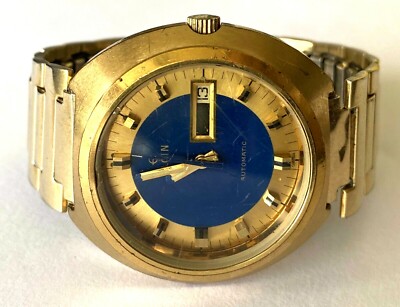 Montre Vintage Elgin Automatique Day-Date – Années 70, Acier Inoxydable, 36mm – Occasion