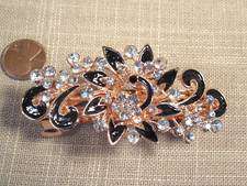 Quality dimensional black enamel gold tone 3 1/4" barrette H3