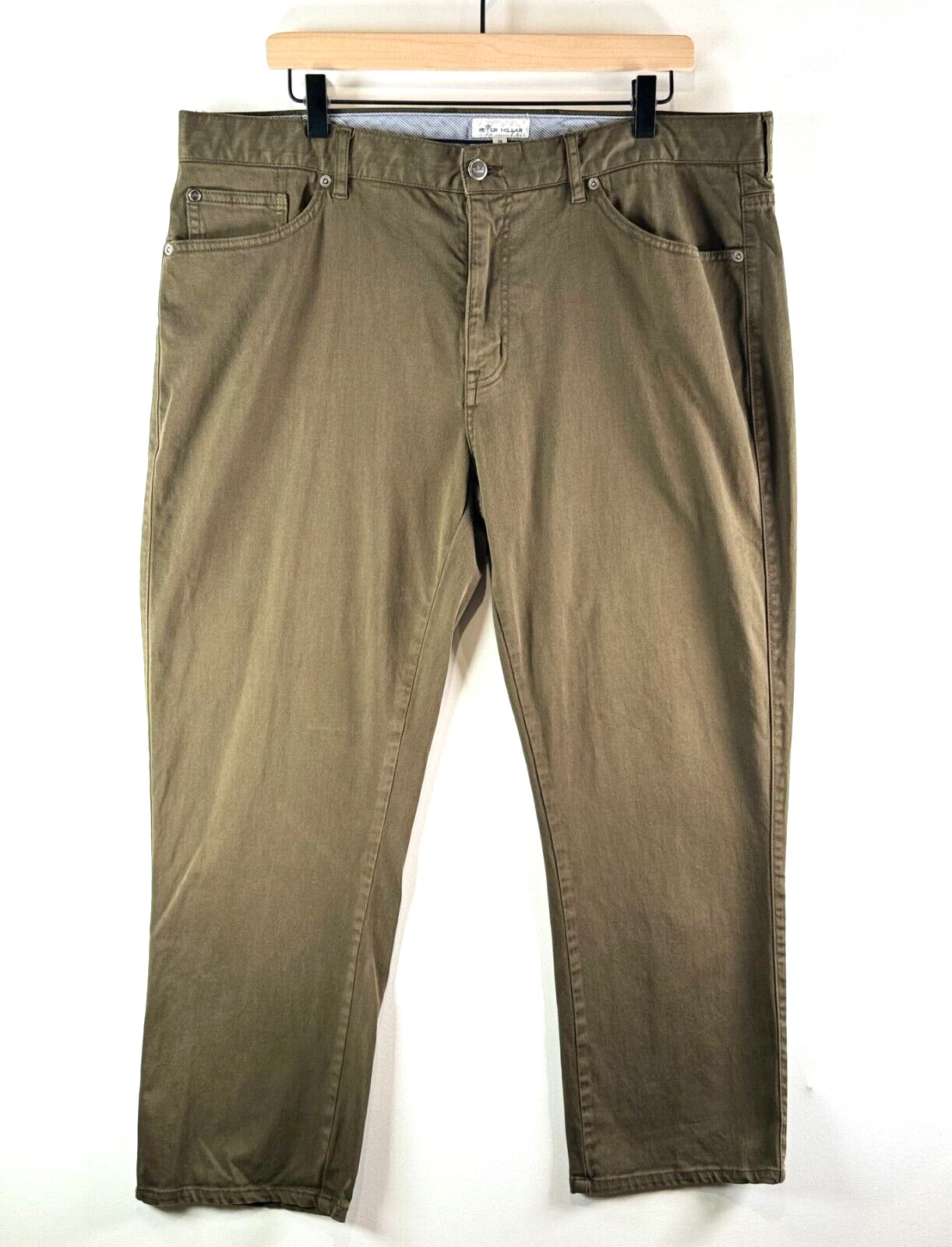 Peter Millar Mens Pants Green Chino Straight Leg 5 Pocket Flat Front Trousers 38