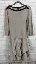 LAUREN JEANS CO. RALPH LAUREN white black striped knit drop waist frill dress M