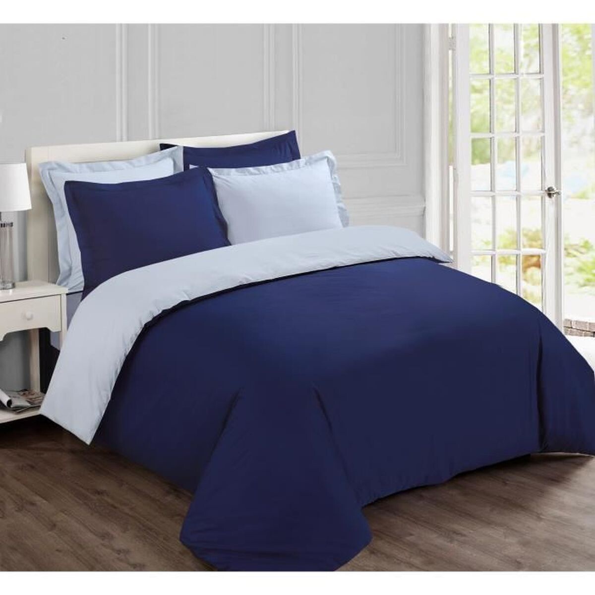 Housse de couette réversible 140x200 cm coton bleu avec sa taie