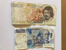 Italian 100,000 and 10,000 Lire banknotes