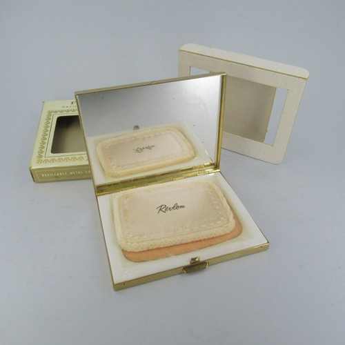 Vintage Revlon Futurama Gold Metall VOLL Kompakt Spiegel Love Pat Rachel - Bild 3 von 12