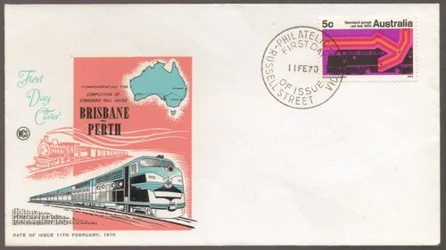 1970 Australia Standard RAILWAY Brisbane Perth Unused WCS FDC
