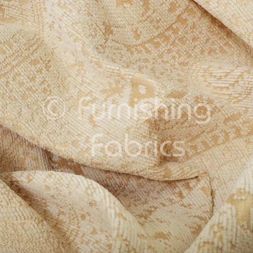 New Quality Chenille Textile Gold Cream Beige Paisley Pattern Upholstery Fabric - Picture 5 of 7
