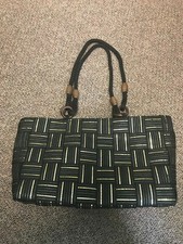 Brand New M G Bertini Handbag Purse Black Gold Woven Large Made in Italy