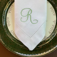 Embroidered, 4, 6 or 12, Dinner Napkins,Monogrammed, White Hemstitch,