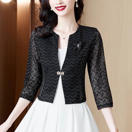 Lady Lace Suit Cardigan Jacket Hollow Cropped Shrug Short Shawl Coat Blazer Tops - Picture 7 of 14