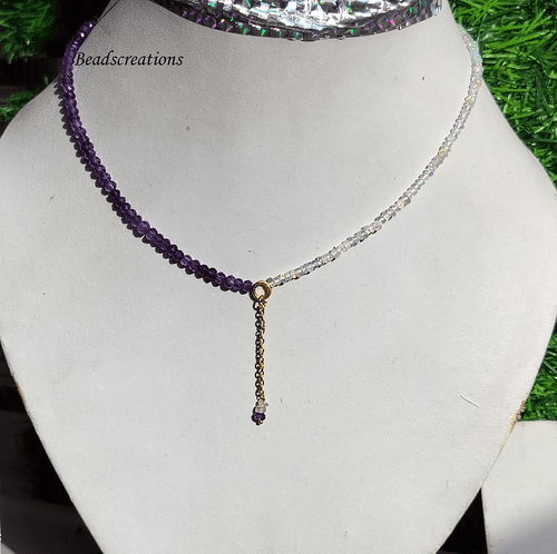 Ethiopian Opal and Amethyst Faceted Beads Necklace Opal Jewelry Gift for Her - Picture 2 of 6