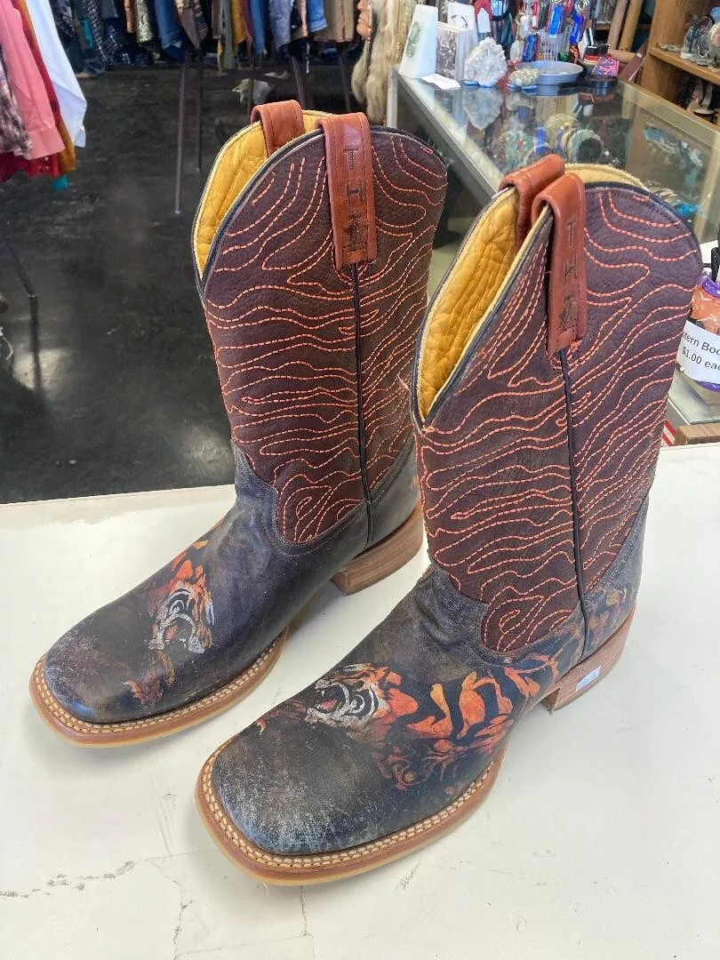 Tin Haul Boots Men s Square Toe Western Tiger Boots 1402000070055 Sz 10 D New