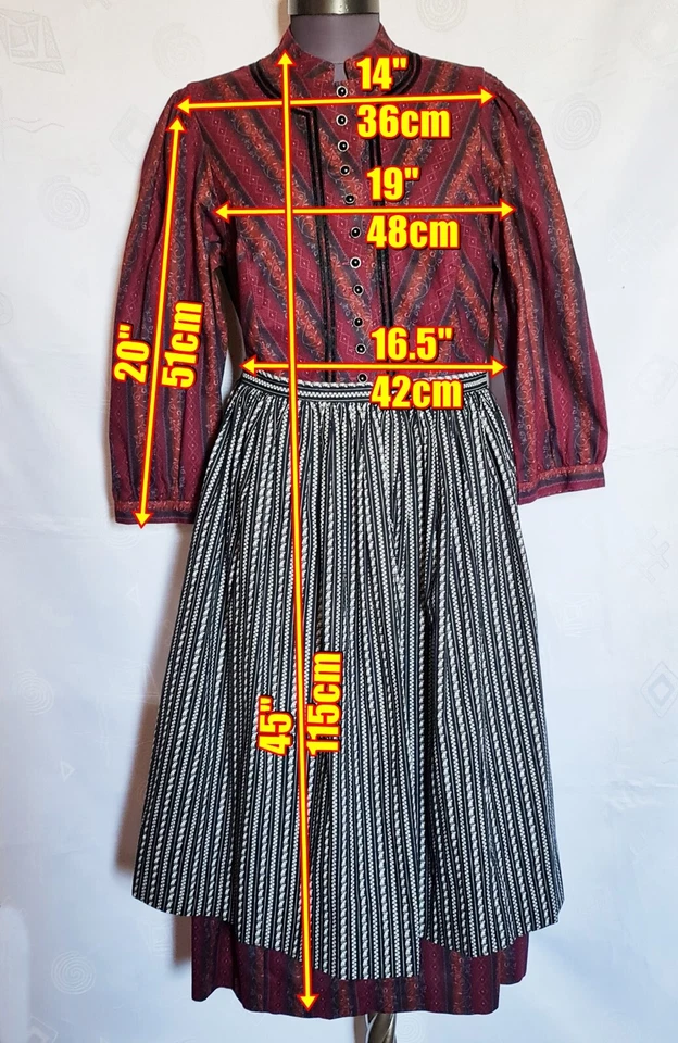 VESTIDO VINTAGE DISTLER TRACHTEN TIROL OKTOBERFEST DIRNDL RAYAS MUJER: EE. UU. 16/EU44 Foto 2 de 4
