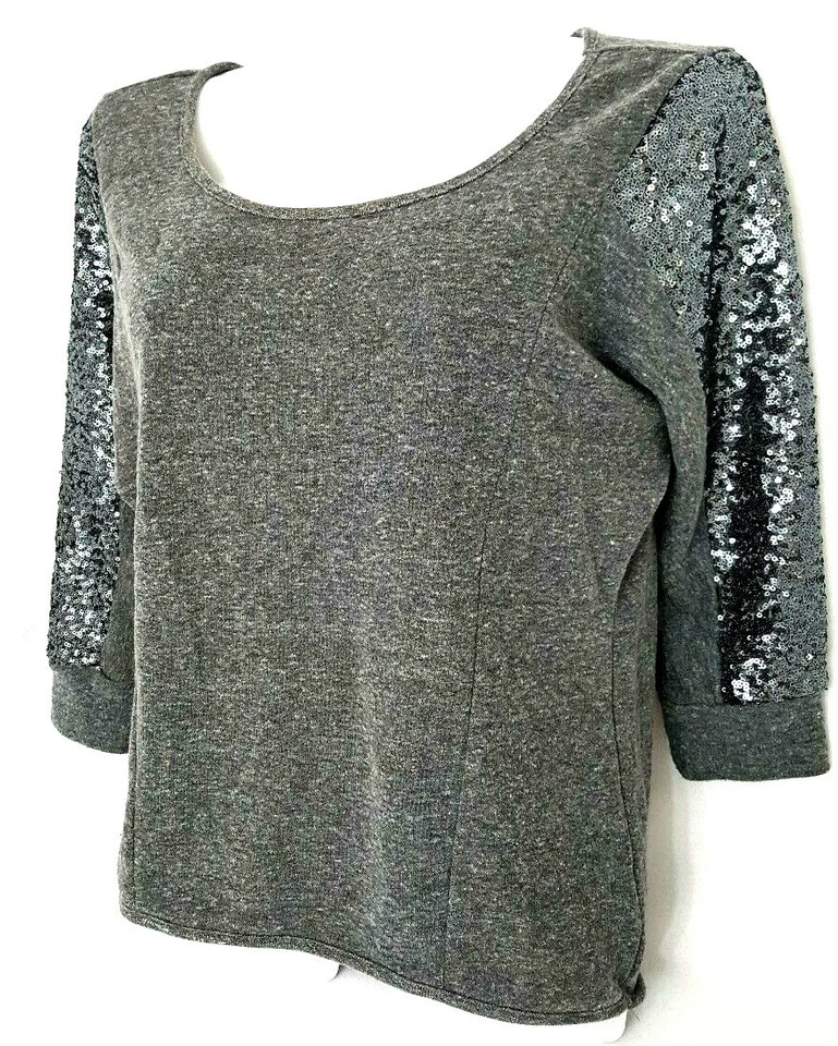Xhilaration Топ женщин маленький Athleisure серый блестками рукав толстовка гламур работы - Изображение 3 из 4
