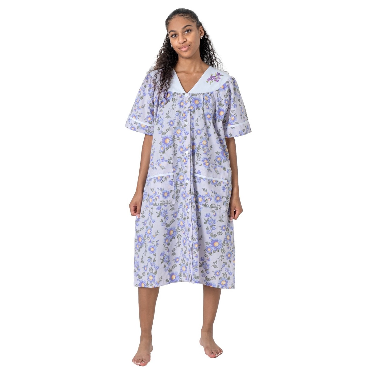 cotton patio dress with pockets Bloggerlove Women's Snap Front House – 3/4 Sleeve Moomoo Duster Pockets, Lightweight Dress The Biggest Bridal Trends Cinnamon satin evening gown Housecoat summer parties and everyday Color:Pale Blue/Ash Blue