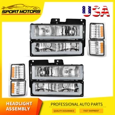 LED DRL Chrome Headlights+Bumper+Corner For 94-99 Chevy C/K Silverado Suburban